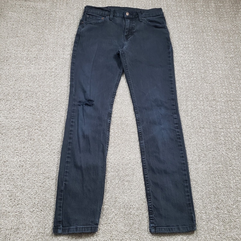 Levis Jeans Mens 29x30 (29x29) Black 511 Slim straight Distressed Denim Workwear